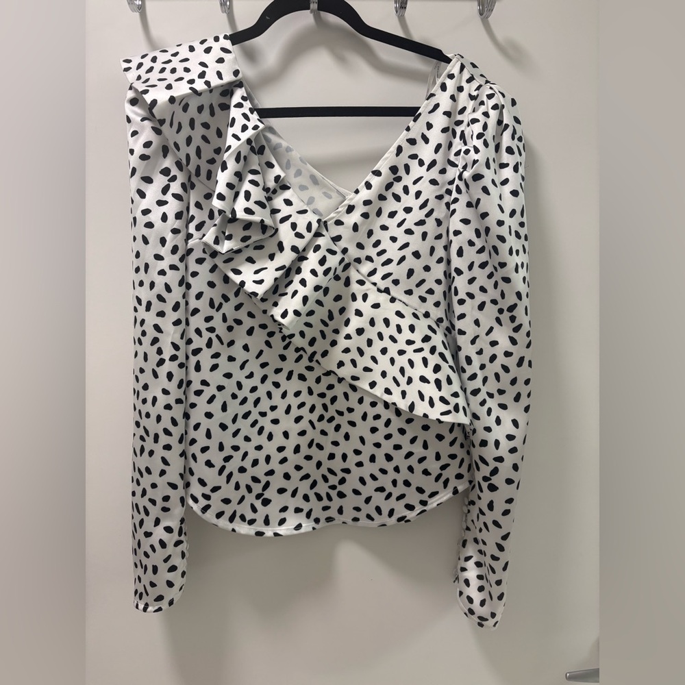 Self-Portrait Polka Dot Ruffled Satin Blouse Size 2 - Picture 3 of 11
